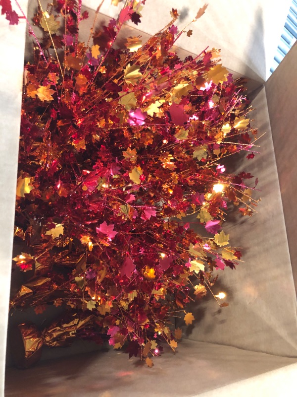 Photo 2 of 15" Balloon Weight Centerpiece - Red & Orange Holographic Fall Harvest Leaves (16)