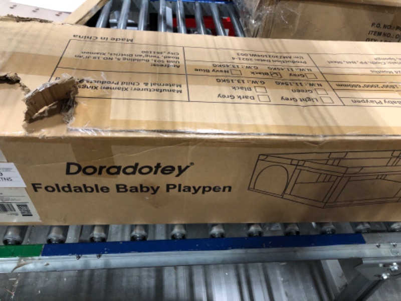 Photo 1 of Baby Playpen Foldable Playpen for Babies and Toddlers 79x59, Adjustable Shape Play Pen for Toddlers 1-3 Baby Fence Play Area Safe Doradotey Large Playpen,Deep Grey 59x79x27in Deep Grey