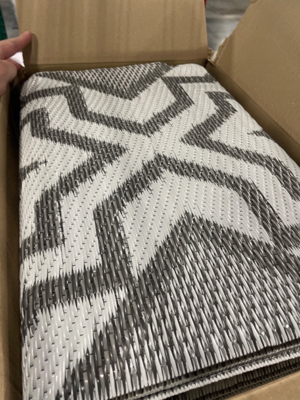 Photo 1 of Outdoor Rugs 9x12 for Patios Clearance ,Waterproof Patio Rug, Rv Outdoor Mats, Plastic Straw Camping Rugs for Outside, Grey Lightweight Area Rug for Backyard, Deck, Picnic,Beach,Pool.. (9' x 12' Gray) 9' x 12' Grey&white