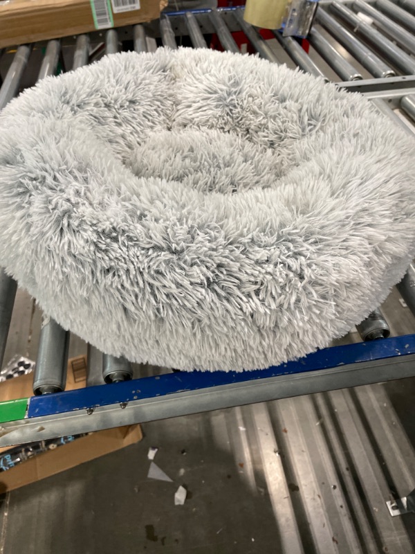 Photo 1 of Calming Dog Bed & Cat Bed, Anti-Anxiety Donut Dog Cuddler Bed, Warming Cozy Soft Dog Round Bed, Fluffy Faux Fur Plush Dog Cat Cushion Bed for Small Medium Dogs and Cats (20"/24"/27"/30") 20" Light Grey