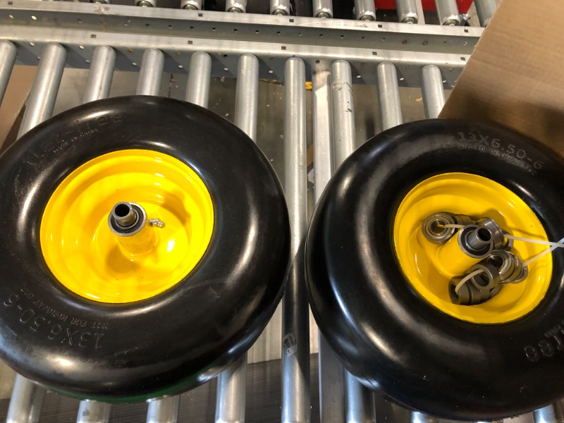 Photo 3 of 2 PCS Upgrade 13x6.50-6 Flat Free Lawn Mower Tire and Wheel with 3/4"&5/8"&1/2" bearings, Zero Turn Mower Front Solid Tire Assembly for Commercial Grade Lawn, Garden Turf, 5.5"-7.5" Centered Hub 13x6.50-6 Universal Models