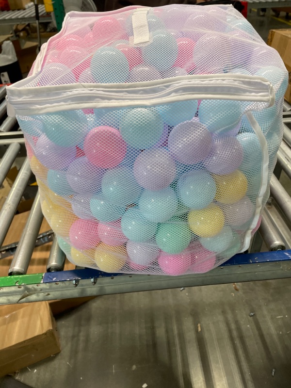 Photo 2 of Amazon Basics BPA Free Crush-Proof Plastic Ball Pit Balls with Storage Bag, Toddlers Kids 12+ Months, 6 Pastel Colors - Pack of 400 6 Pastel Colors 400 Balls