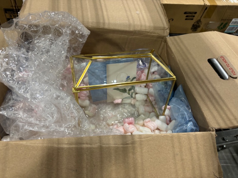 Photo 1 of Large Gold and Glass Card Box for wedding with Lock and Slot - Wedding Envelope Card Holder for Reception Clear Lock Box with Key Geometric Handmade Vintage Card Box for Wedding Party middle