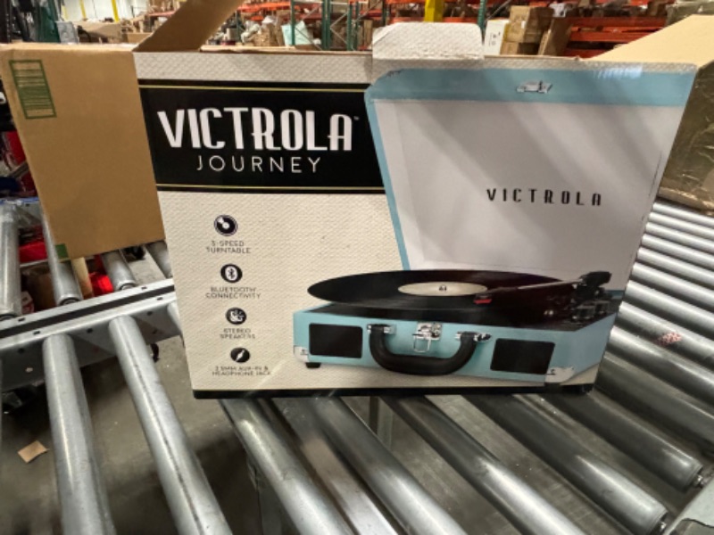 Photo 2 of Victrola Vintage 3-Speed Bluetooth Portable Suitcase Record Player with Built-in Speakers | Upgraded Turntable Audio Sound| Includes Extra Stylus | Turquoise, Model Number: VSC-550BT