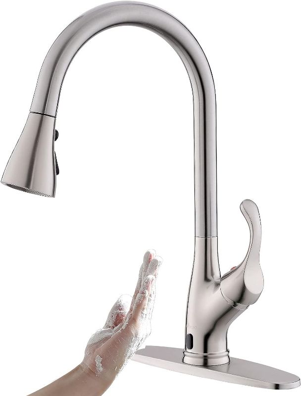 Photo 1 of APPASO Touchless Kitchen Faucet Brushed Nickel with Pull Down Sprayer, Motion Sensor Activated Hands-Free Kitchen Faucet, Single Handle Smart Kitchen Sink Faucet