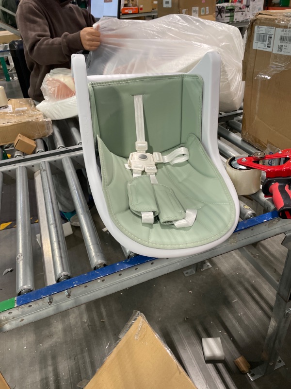 Photo 1 of 3-in-1 Convertible Wooden High Chair,Baby High Chair with Adjustable Legs & Dishwasher Safe Tray, Made of Sleek Hardwood & Premium Leatherette, Green Color Moss Green