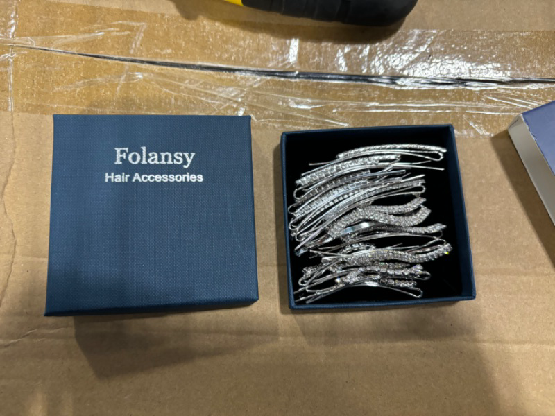 Photo 3 of Folansy 16 Pieces Clear Rhinestone Bobby Pin Crystal Hair Pin Metal Hair Clips Decorations for Lady Women Girls,4 Styles Silver