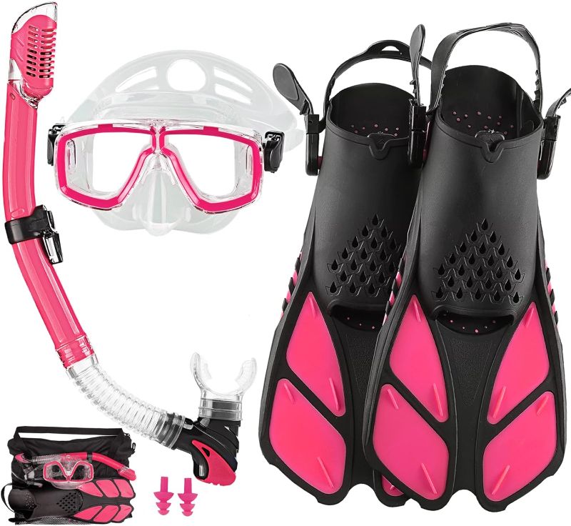 Photo 1 of 2022 Version Adults Mask Fins Snorkel Set, Snorkeling Gear for Adult with Fins, Snorkel Sets with Flippers, Adult Anti Leak Scuba Gear with Adjustable Fins Diving Mask Full Dry Top Snorkel with Bag Aqua US Men 4-8.5 | US Lady 6-9.5