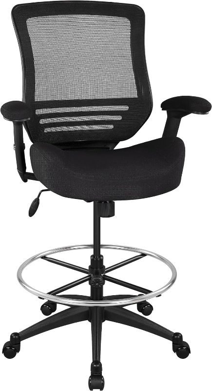 Photo 1 of BOLISS Mid-Back Mesh Ergonomic Drafting Chair Tall Office Chair Task Chair with Adjustable Foot Ring and Height Adjustable Armrest (Black)