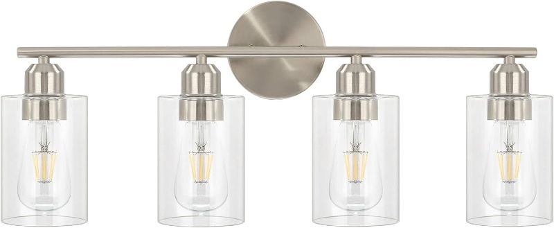 Photo 1 of Luupyia 4Lights Bathroom Vanity Light Brushed Nickel Finish with Clear Glass lampshade, Wall Mount Bathroom Light Fixtures Bathroom Light Fixtures Over Mirror
