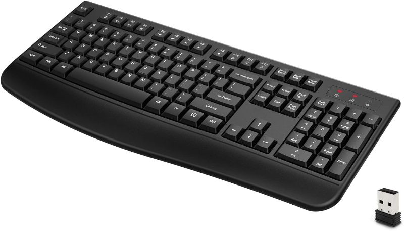 Photo 1 of Loigys Wireless Keyboard, 2.4G Full-Sized Ergonomic Wireless Computer Keyboard with Wrist Rest for Windows, Mac OS Laptop/PC/Desktop/Notebook (Black)