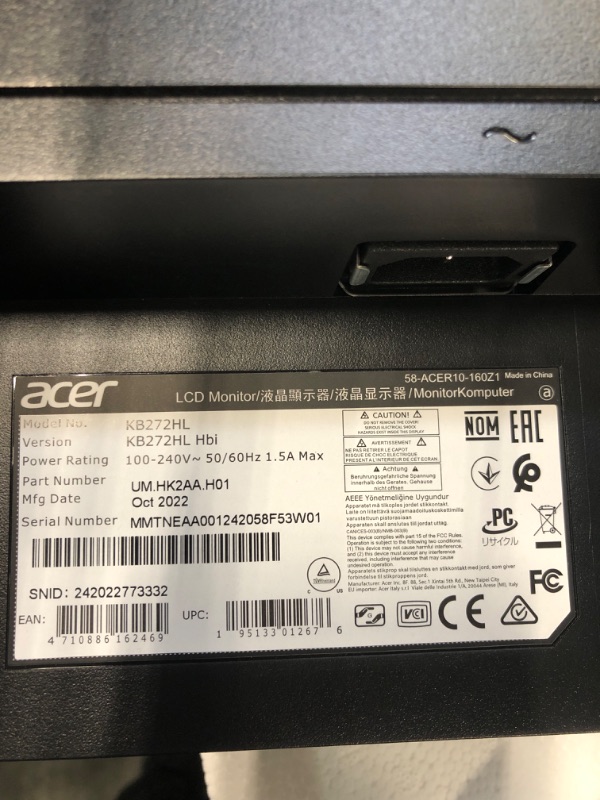 Photo 3 of acer kb272hl hbi 27? full hd (1920 x 1080) monitor with amd radeon freesync technology, 75hz, 1ms (vrb) (hdmi port 1.4 & vga po