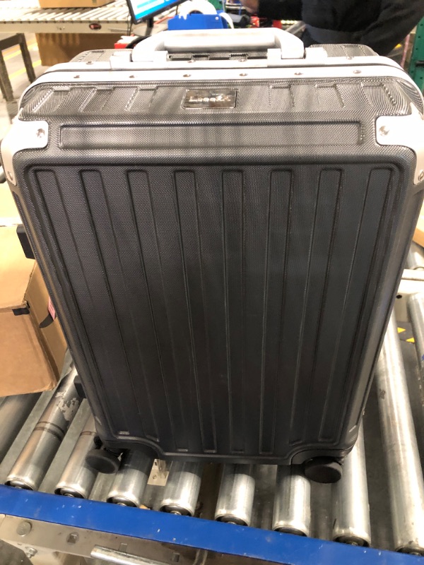 Photo 1 of LUGGEX Carry On Luggage with Aluminum Frame, Polycarbonate Zipperless Luggage with Wheels, Black Hard Shell Suitcase 4 Metal Corner
