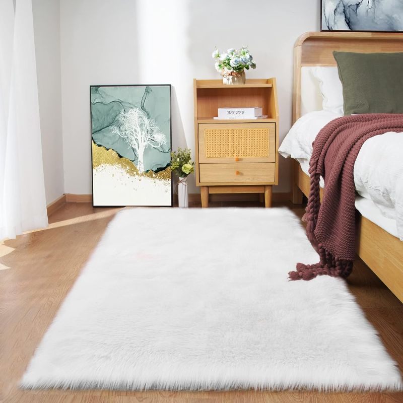 Photo 1 of Faux Sheepskin Fur Rug Soft Bedside Rug for Bedroom Plush Rug for Living Room Throw Rug Home Decor, Rectangle