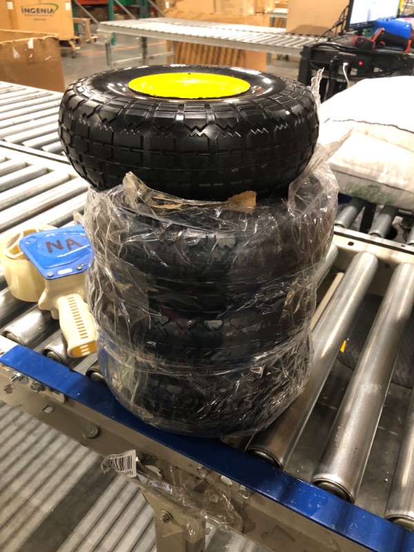 Photo 1 of MaxAuto 10 Inch Solid Rubber Tires 4.10 3.50-4 Flat Free Tire 4.10/3.50-4 Tire and Wheel, 2.25" Offset Hub, 5/8" Bearings, for Hand Truck, Trolley, Garden Cart, Lawn Mower, Garden Wagon, Wheelbarrow