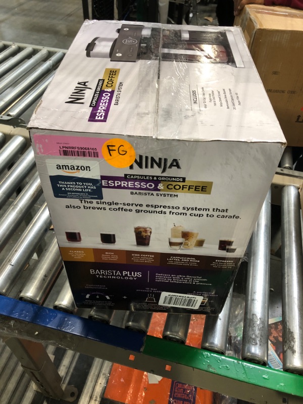 Photo 1 of Ninja CFN601 Espresso & Coffee Barista System, Single-Serve Coffee & Nespresso Capsule Compatible, 12-Cup Carafe, Built-in Frother, Espresso, Cappuccino & Latte Maker, Black & Stainless Steel Espresso Capsules