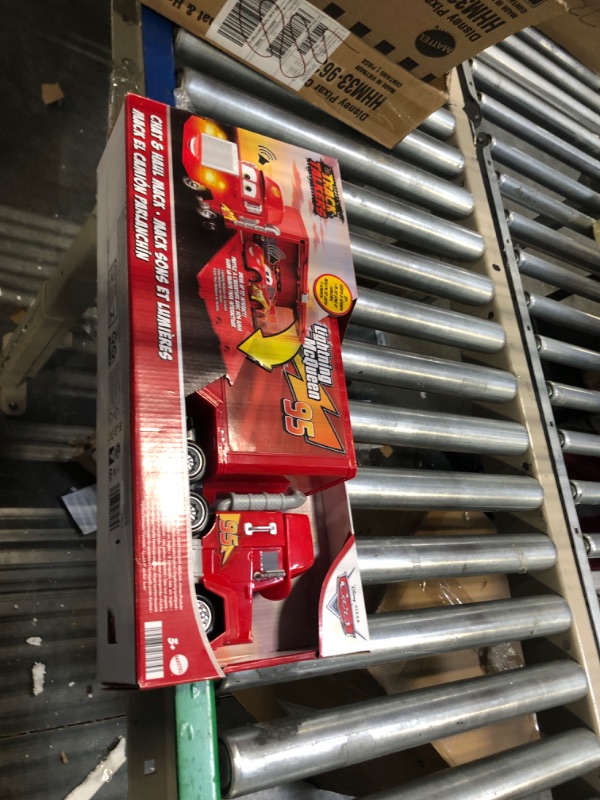 Photo 1 of Disney Car Toys Track Talkers Toy Truck, Chat & Haul Mack Hauler with Lights & Sound, Stores 2 Cars, 17 Inch Simplified Packaging