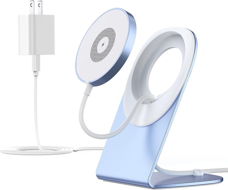 Photo 1 of Magnetic Wireless Charger for Apple Series, Mag-Safe Charger Stand 15W Fast Wireless Charging Stand/Pad+5ft USB-C Cable for iPhone 15 14 13 12 Pro Max Mini, Airpods(with 20W USB-C PD Adapter) Blue
