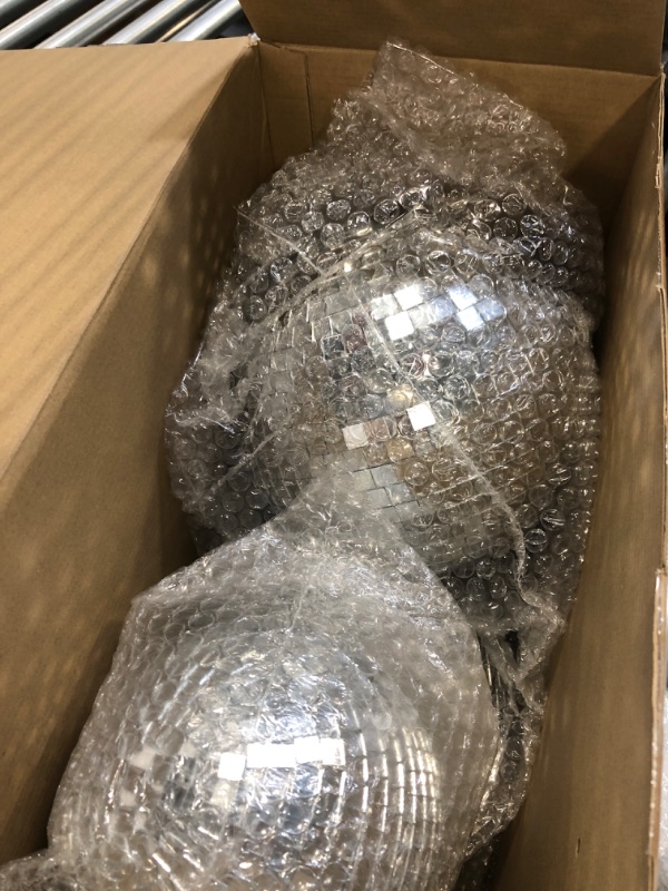 Photo 2 of 4 Pack Large Disco Ball Silver Hanging Disco Balls Reflective Mirror Ball Ornament for Party Holiday Wedding Dance and Music Festivals Decor Club Stage Props DJ Decoration (4 Inch, 20 Inch)