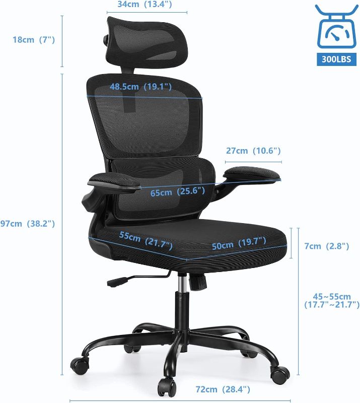 Photo 3 of Razzor Ergonomic Office Chair, High Back Mesh Desk Chair with Lumbar Support and Adjustable Headrest, Computer Gaming Chair, Executive Swivel Chair for Home Office