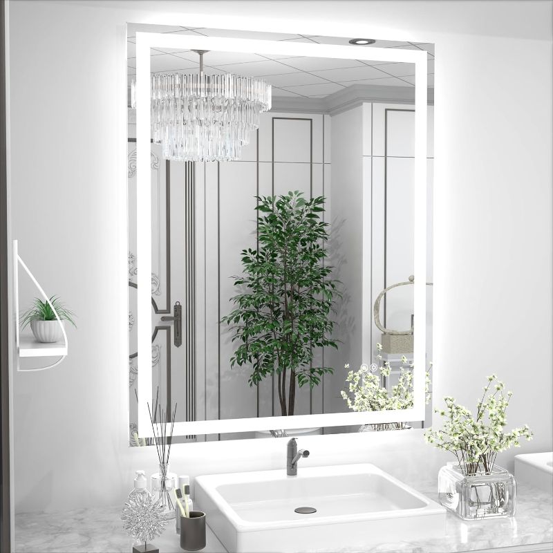 Photo 1 of Bathroom Mirror with Lights, Lighted Bathroom Vanity Mirror, Stepless Dimmable, Wall Mount Anti-Fog Frontlit and Backlit Mirror for Washroom(Horizontal/Vertical)