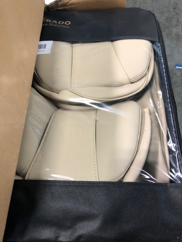 Photo 3 of Coverado Universal Seat Covers Full Set, Waterproof Nappa Leather Car Seat Covers with Head Pillow, Universal Auto Protectors Fit for Most Sedans SUV Pick-up Truck, Beige