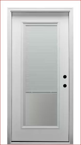 Photo 1 of 34 in. x 80 in. Internal Blinds Left-Hand Inswing Full Lite Clear Classic Primed Fiberglass Smooth Prehung Front Door
