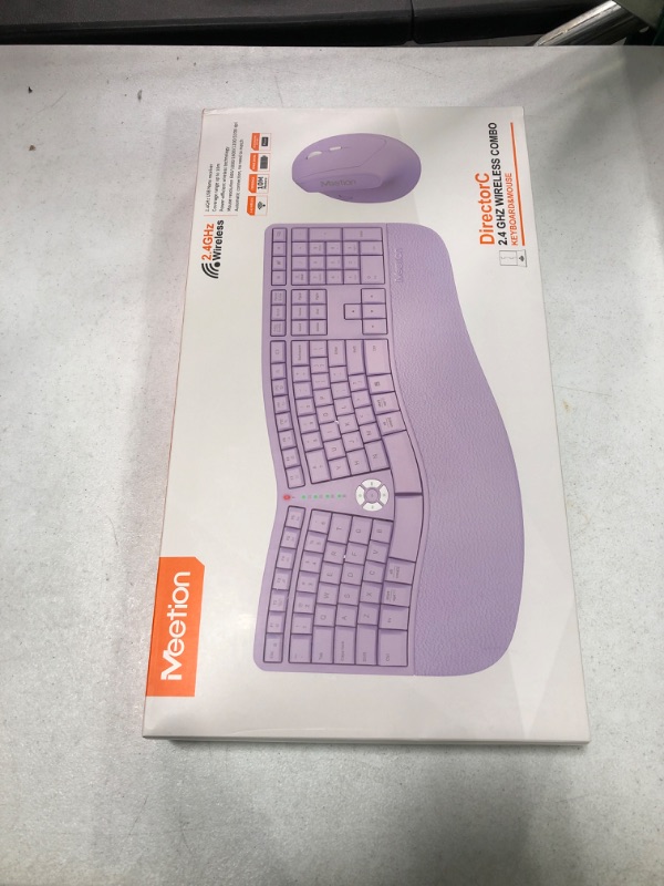 Photo 1 of MEETION Ergonomic Wireless Keyboard and Mouse, Ergo Keyboard with Vertical Mouse, Split Keyboard Cushioned Wrist Palm Rest Natural Typing Rechargeable Full Size, Windows/Mac/Computer/Laptop,Purple Large Purple