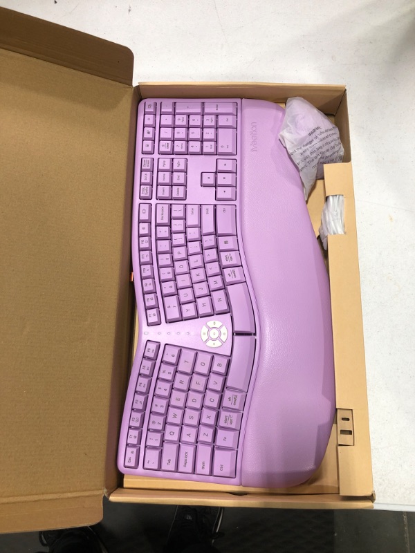 Photo 1 of MEETION Ergonomic Wireless Keyboard and Mouse, Ergo Keyboard with Vertical Mouse, Split Keyboard Cushioned Wrist Palm Rest Natural Typing Rechargeable Full Size, Windows/Mac/Computer/Laptop,Purple Large Purple