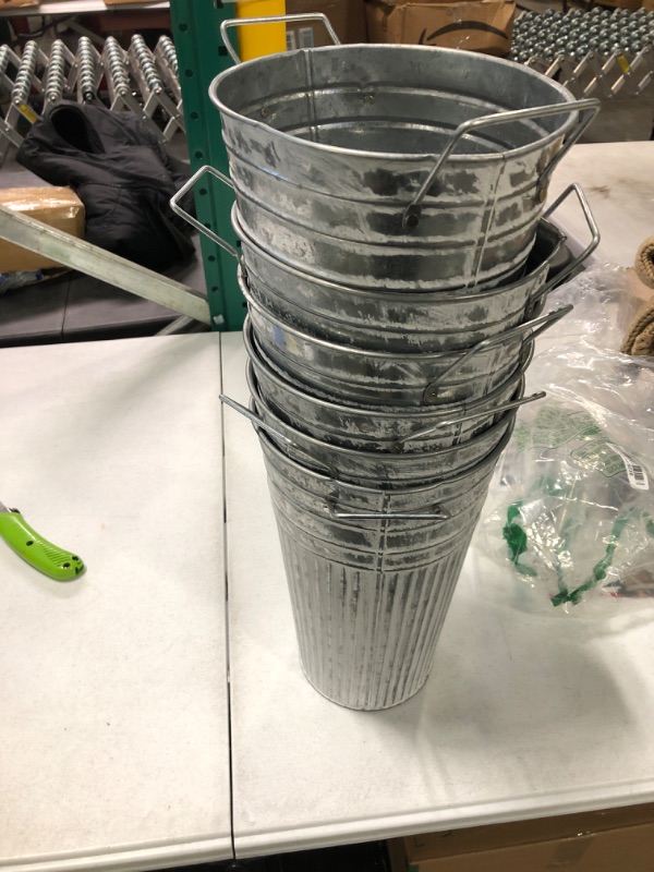 Photo 1 of 6 Pcs 12 in Galvanized Metal Vase with Handle Metal Planter Galvanized Bucket Metal Bucket Decor Flower Bucket Home Farmhouse Vase Table Centerpiece Decoration for Wedding Party (Vintage Silver)