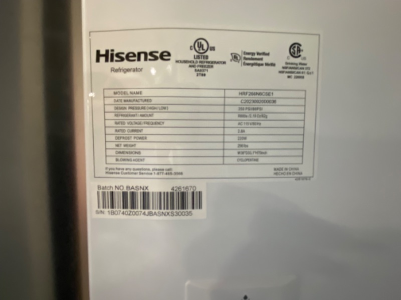 Photo 1 of Hisense 26.6-cu ft French Door Refrigerator with Ice Maker (Fingerprint Resistant Stainless Steel) ENERGY STAR
