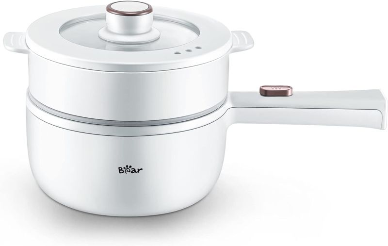 Photo 1 of Bear Hot Pot Electric with Steamer, 1.6L Rapid Noodles Cooker, Mini Pot, Non-Stick Frying Pan for Steak, Ramen, Egg, Oatmeal, Soup with Power Adjustable