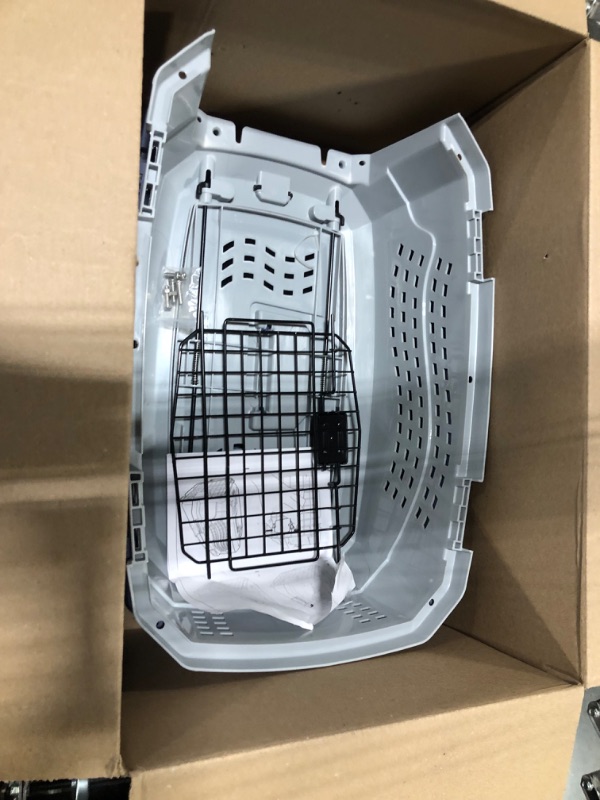 Photo 3 of Amazon Basics - 2-Door Top-Load Hard-Sided Dogs, Cats Pet Travel Carrier, Gray & Blue, 22.8"L x 15.0"W x 13.0"H