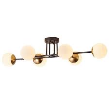 Photo 1 of 35.4 in. 6-Light Black Modern Sputnik Semi-Flush Mount Ceiling Light Fixture with Glass Shades
