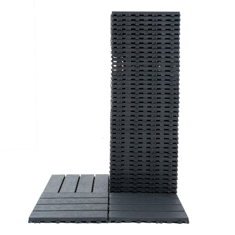 Photo 1 of 44 sq. ft Plastic Interlocking Deck Tiles, 44 Pack,12" x 12" Waterproof Outdoor Flooring All Weather Use, Patio Floor Decking Tiles for Porch Poolside Balcony Backyard, Dark Grey