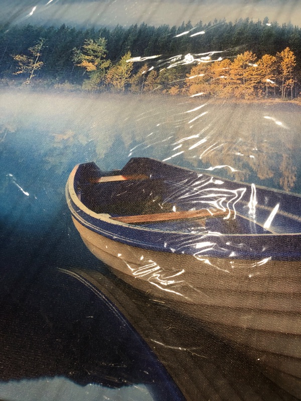 Photo 1 of Arjun Lake Canvas Wall Art Blue Mountain Sky Nature Landscape Boat Picture Artwork Modern Spring Painting Framed Large for Living Room Bedroom Bathroom Dinning Room Home Office Wall Decor, 60"x30" 60"x30" Wall Art Style 1
