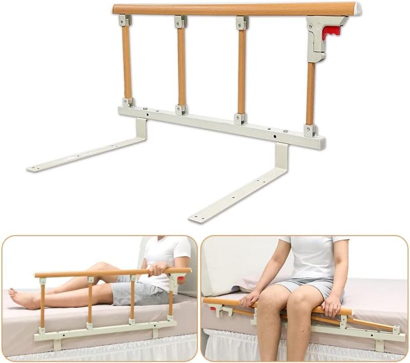 Photo 1 of Bed Assist Rail for Seniors Bed Guard Railing Foldable Bed Side Rails Support Bar Medical Transfer Handle Safety Hospital Half Bedrail Slides Under Mattress Bed Cane for Queen King Full Twin Bed
