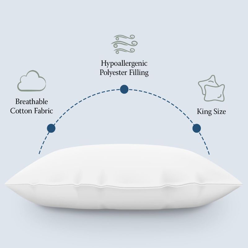 Photo 1 of (1 Pillow) DOWNLITE Hotel Style Hypoallergenic Down Alternative Bed Pillow – King Size, 20” x 36” – Soft/Medium Density, for Stomach & Back Sleepers – Machine Washable & Dryable