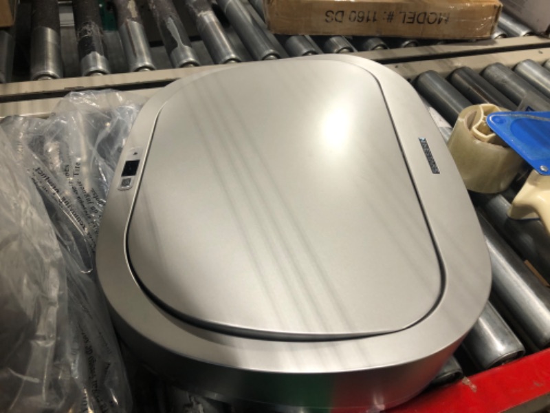 Photo 1 of Ninestars DZT-80-35 Automatic Touchless Infrared Motion Sensor Trash Can, 21 Gal 80L, Heavy Duty Stainless Steel Base (Oval, Silver/Brush Lid) Trashcan, SS