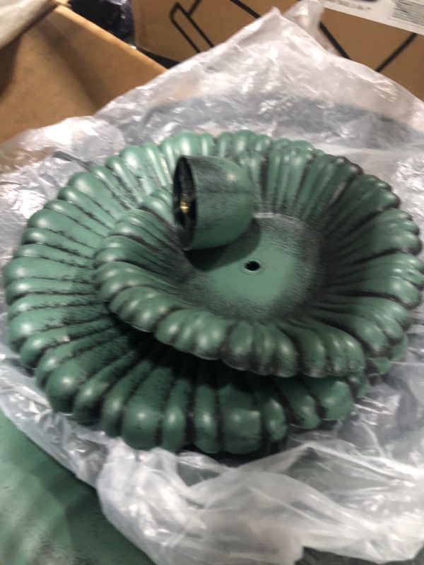 Photo 1 of Alpine Corporation 35" Tall Outdoor 3-Tiered Pedestal Water Fountain and Birdbath, Green Green Water Fountain