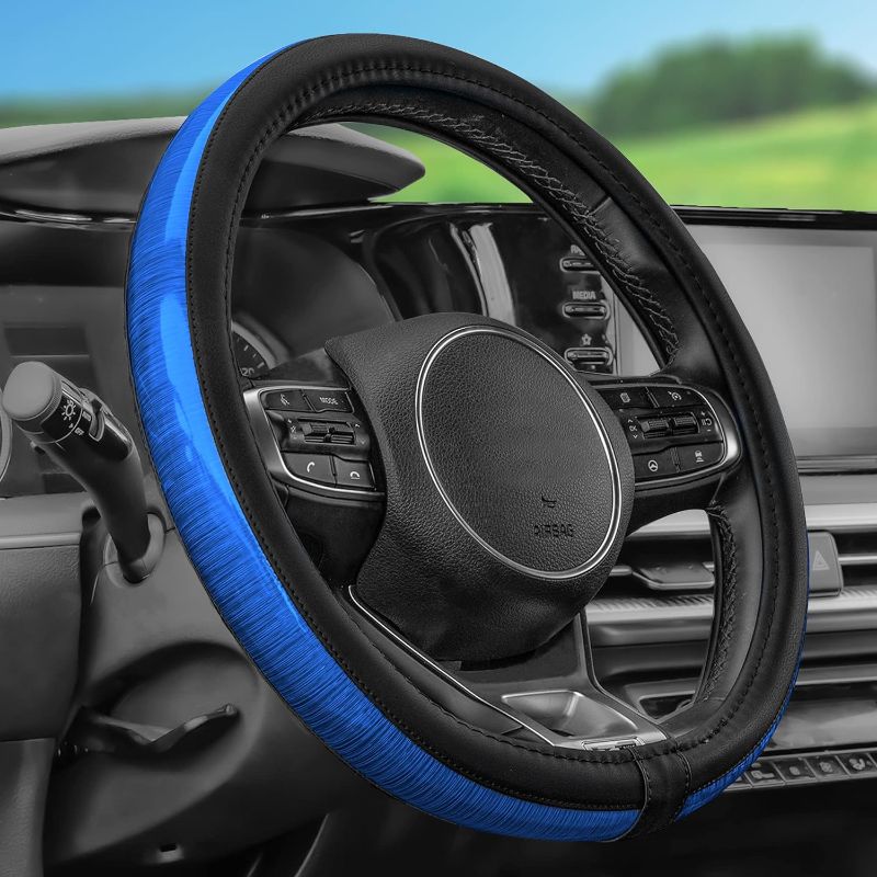 Photo 1 of FH Group Universal Fit Galaxy13 Metallic Striped Steering Wheel Cover fits Most Cars, SUVs, Trucks, and Vans, Dual Material Anti-Slip Ultimate Protection Blue 