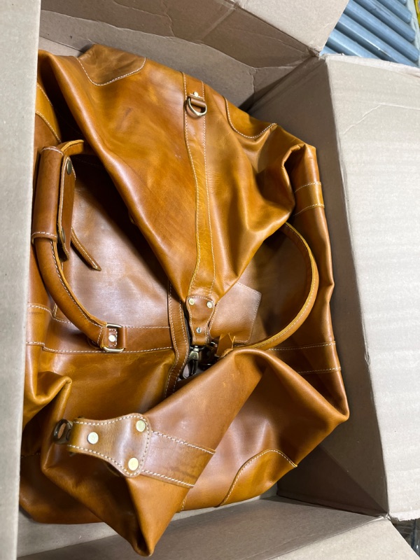 Photo 1 of 24" Leather Buffalo Travel Case Duffel Luggage Bag, Gym Travel Tote Duffel, Overnight Weekender (tan)