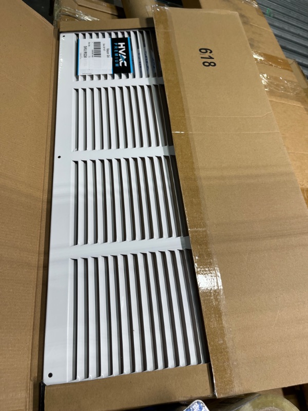 Photo 2 of 24" X 12 Steel Return Air Filter Grille for 1" Filter - Fixed Hinged - Ceiling Recommended - HVAC Duct Cover - Flat Stamped Face - White [Outer Dimensions: 26.5 X 13.75]
