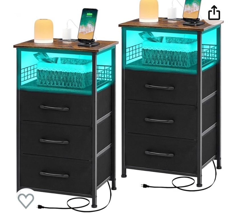 Photo 1 of 4.1 4.1 out of 5 stars 17 Reviews
Tall Nightstand With Charging Station, Nightstands Set of 2 with 20 Colors LED Light Strip 3 Drawers, Side Tables Bedroom End Table With USB ports and Outlets For Living Room, Office (Rustic Brown)