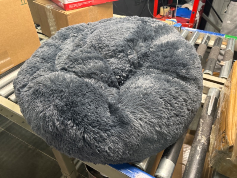 Photo 3 of Bedsure Calming Dog Beds for Small Medium Large Dogs - Round Donut Washable Dog Bed, Anti-Slip Faux Fur Fluffy Donut Cuddler Anxiety Cat Bed, Fits up to 15-100 lbs 30x30x8 Inch (Pack of 1) Dark Grey