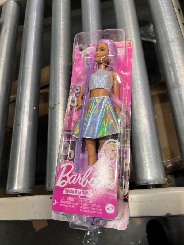 Photo 2 of Barbie Pop Star Doll Dressed In Iridescent Skirt with Microphone and Pink Hair, Gift for 3 to 7 Year Olds Professional