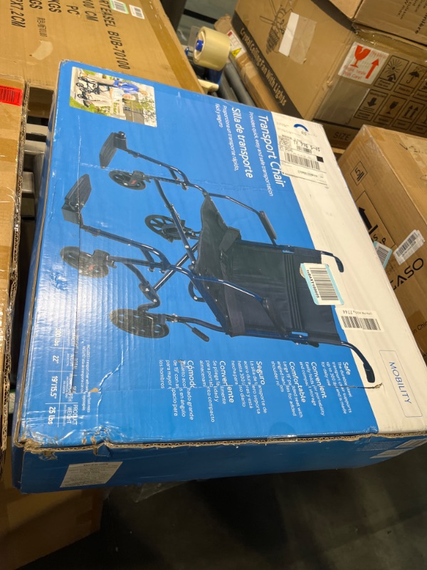 Photo 1 of Carex Transport Wheelchair With 19 inch Seat - Folding Transport Chair with Foot Rests - Foldable Wheel Chair for Travel and Storage, 1 Count