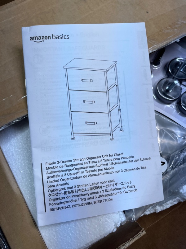 Photo 4 of Amazon Basics Fabric 3-Drawer Storage Organizer Unit for Closet, Bronze Bronze Organizer Unit + Grey Drawers