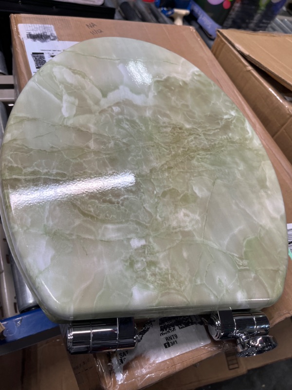 Photo 3 of Angel Shield Marble Toilet Seat Durable Molded Wood with Quiet Close, Easy Clean, Quick-Release Hinges Elongated Toilet Seat (Elongated, Green Marble) Elongated-18.5” Green Marble-Elongated