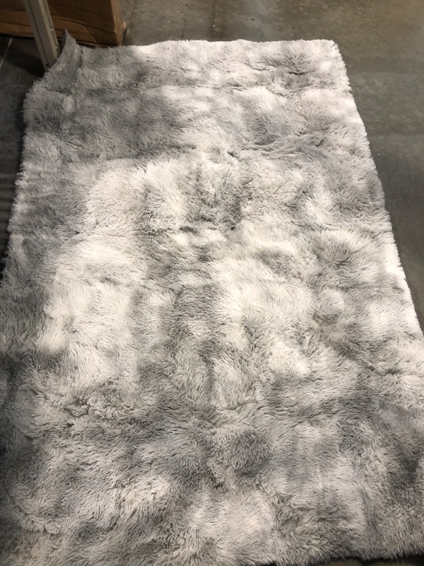 Photo 3 of Area Rug,Non-Slip Small Fluffy Shag Rugs for Bedroom Living Room,Tie-Dyed Light Grey